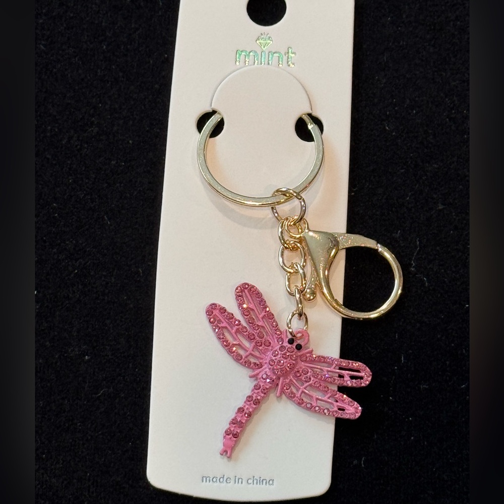 BAG CHARM Mint Pink Bejeweled Dragonfly Keychain/ Purse Charm
